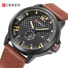 CURREN 8253  brand top new 2019 fashion casual quartz black wrist watch men leather relojes leather strap round Quartz